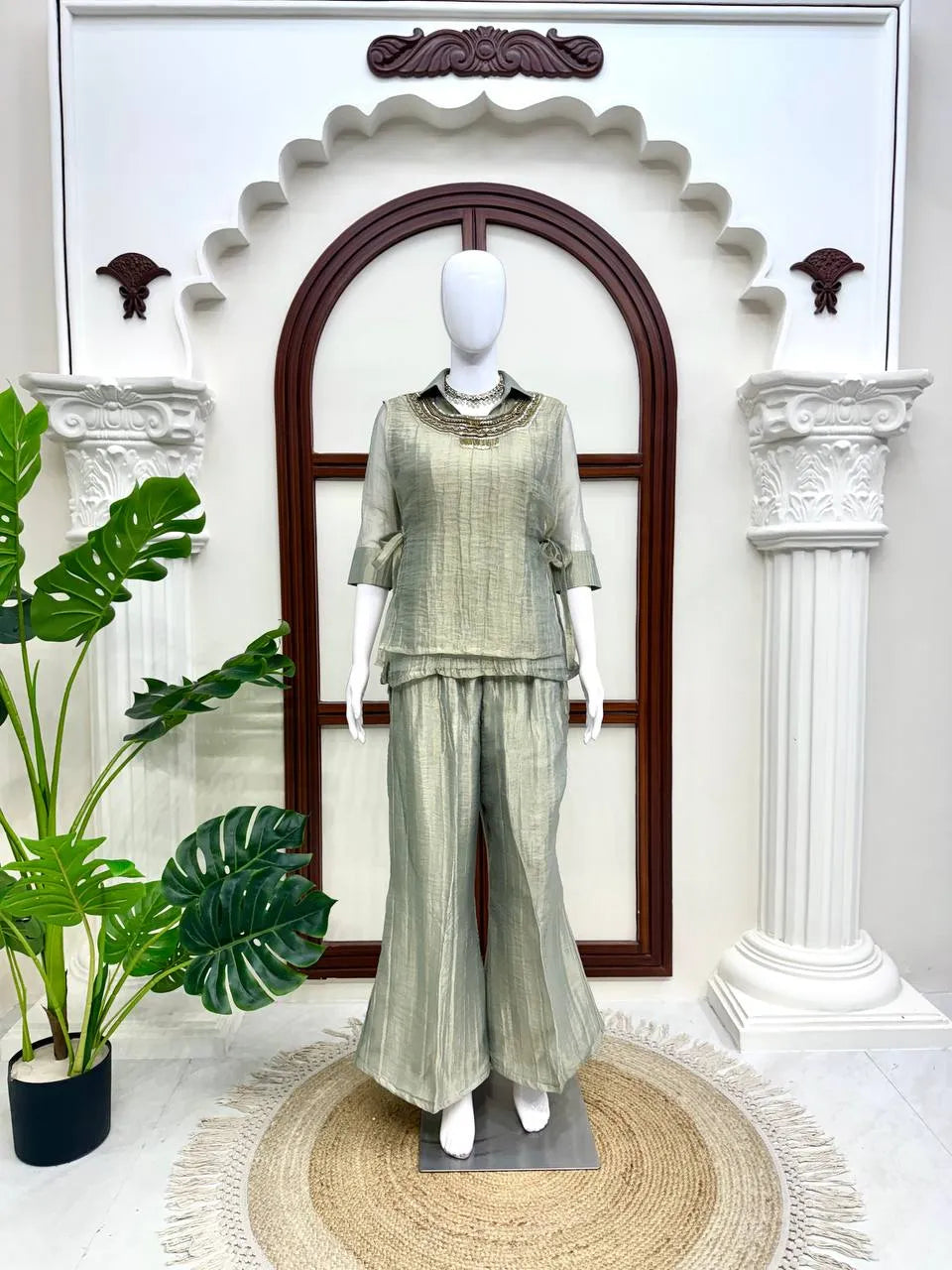 sage green palazzo set