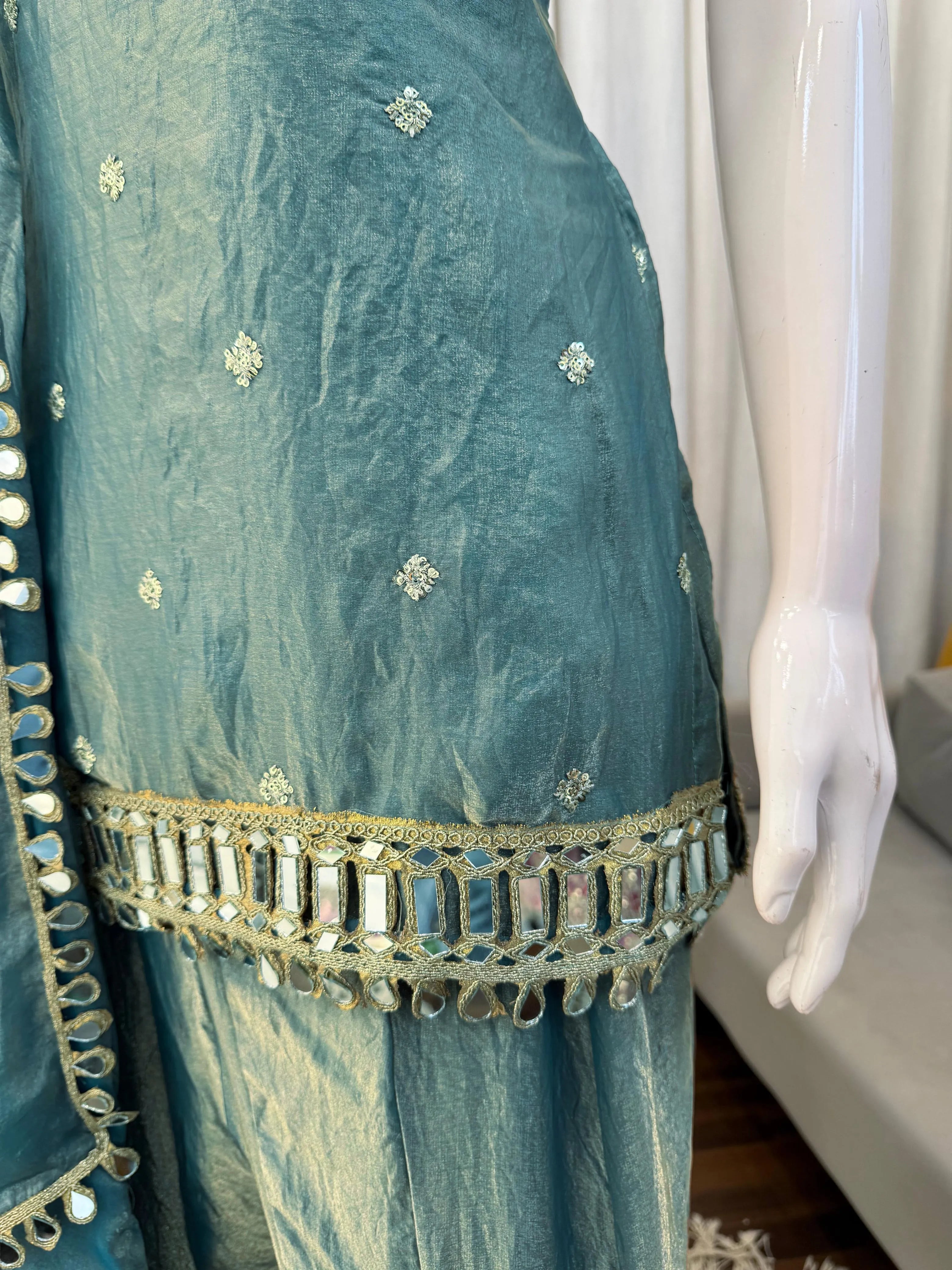Fendy Silk Palazzo Set with Mirror Dupatta