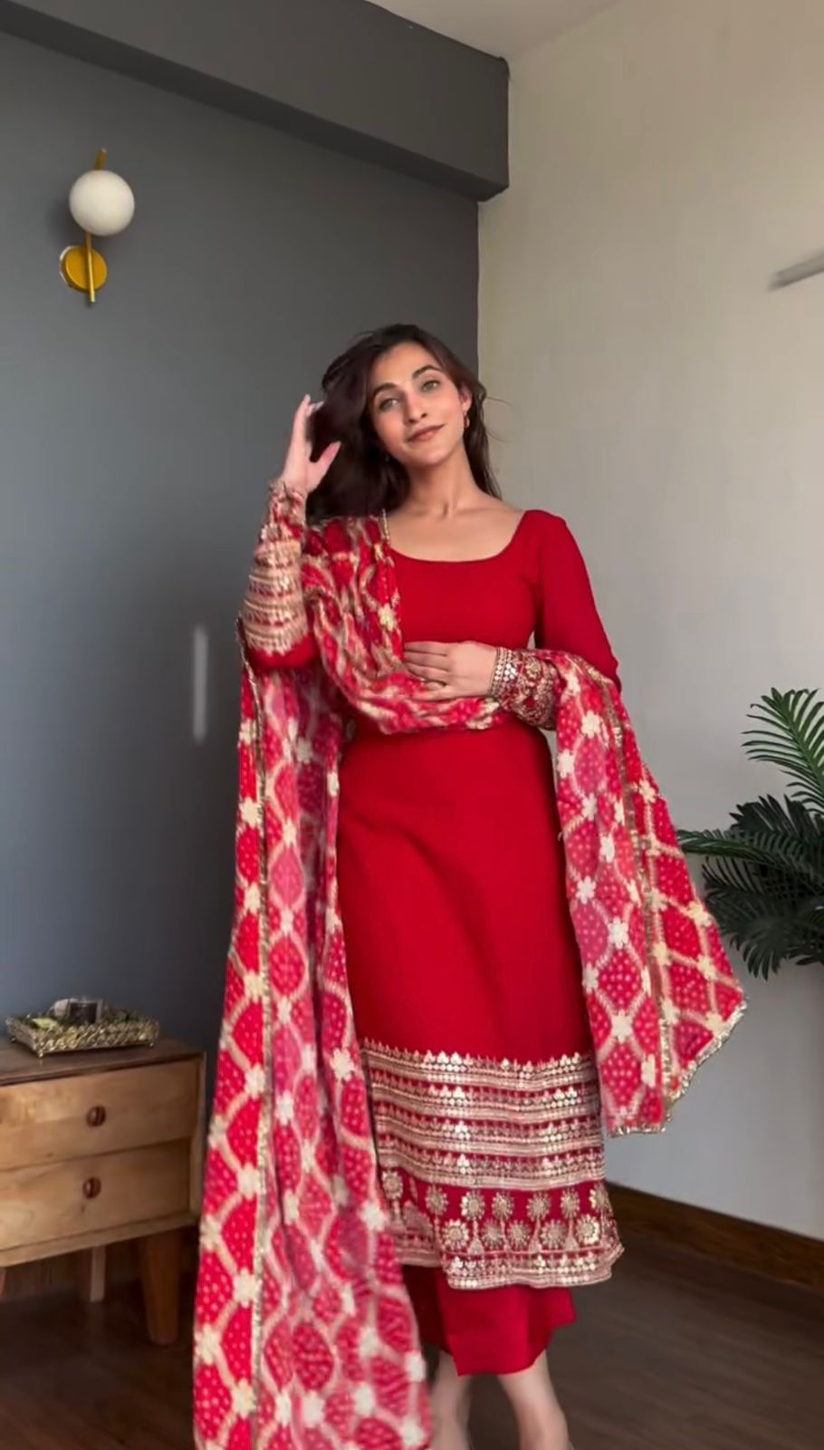 Faux Georgette Kurta Palazzo Set with Printed Dupatta