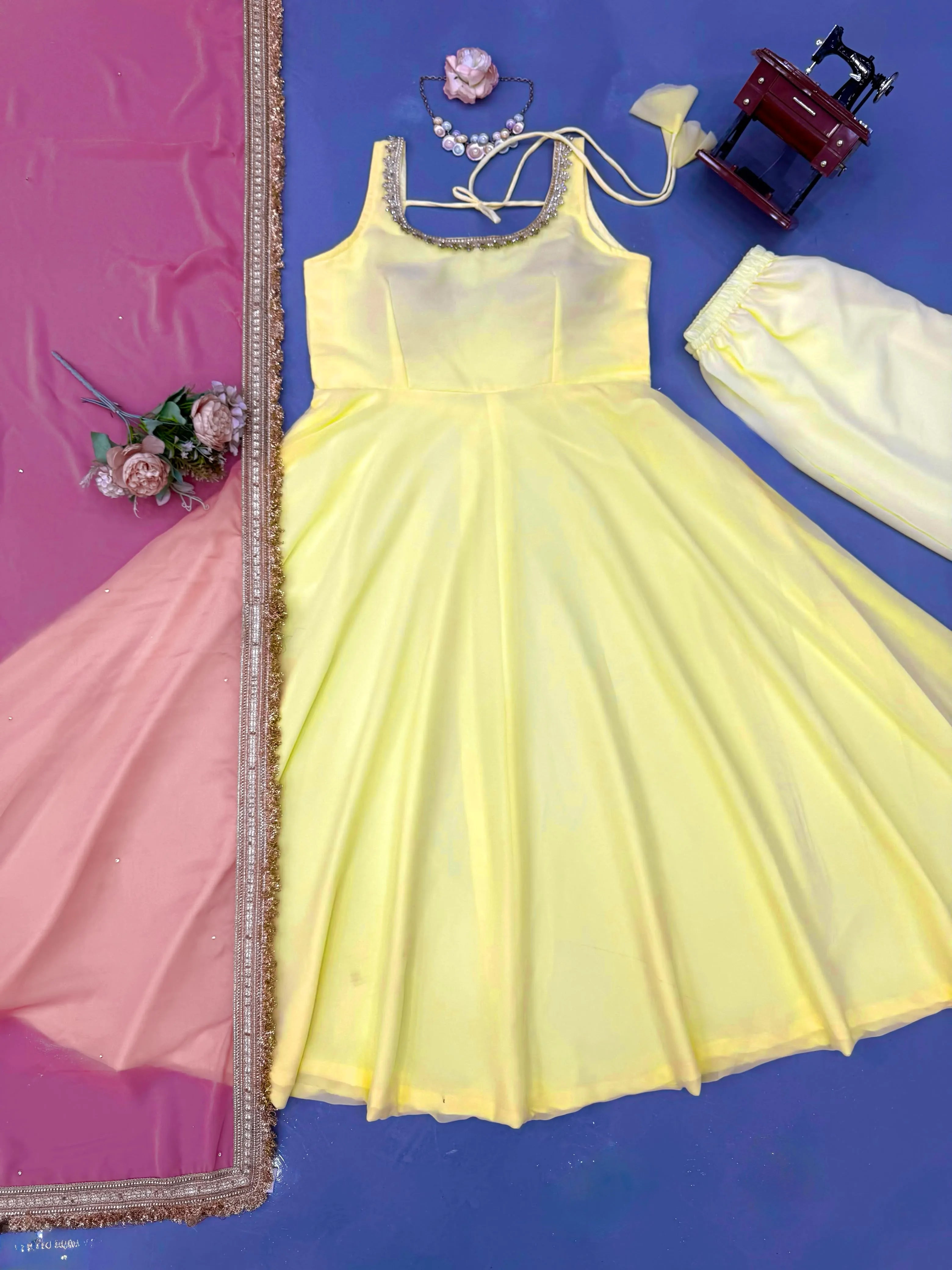 Georgette Anarkali Set with Pink Dupatta