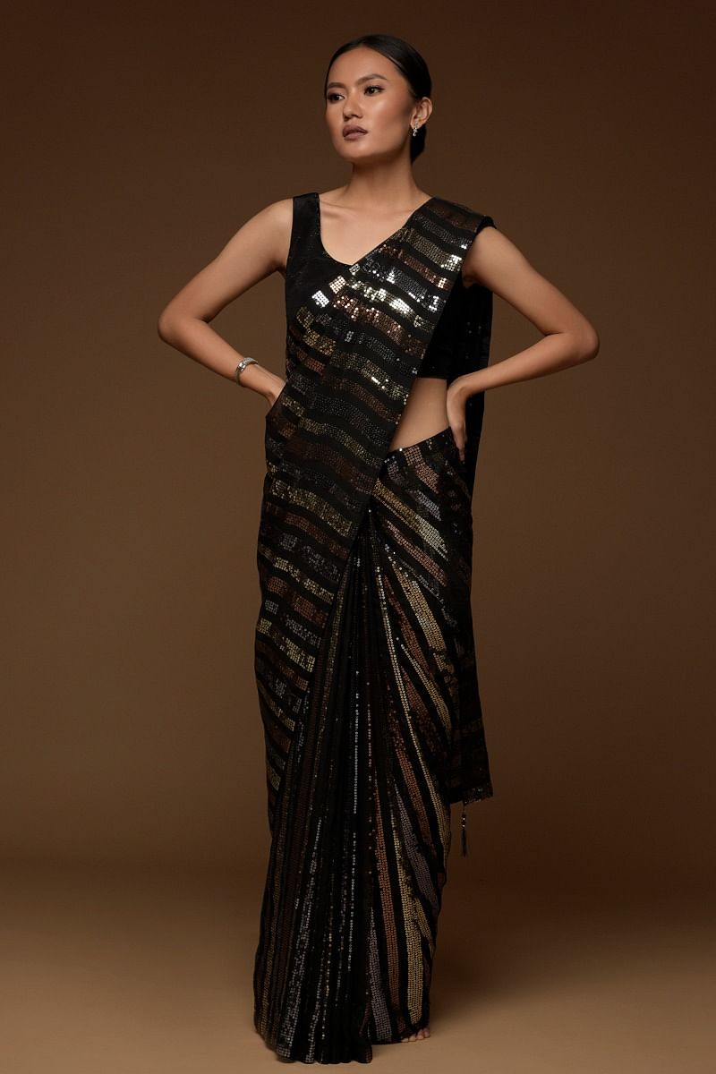Black Sequins Embroidered Georgette Saree