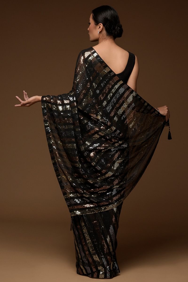 Black Sequins Embroidered Georgette Saree