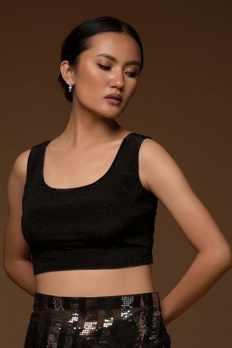 Black Sequins Embroidered Georgette Saree