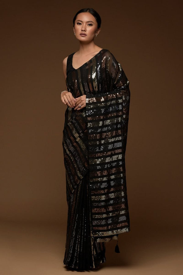Black Sequins Embroidered Georgette Saree