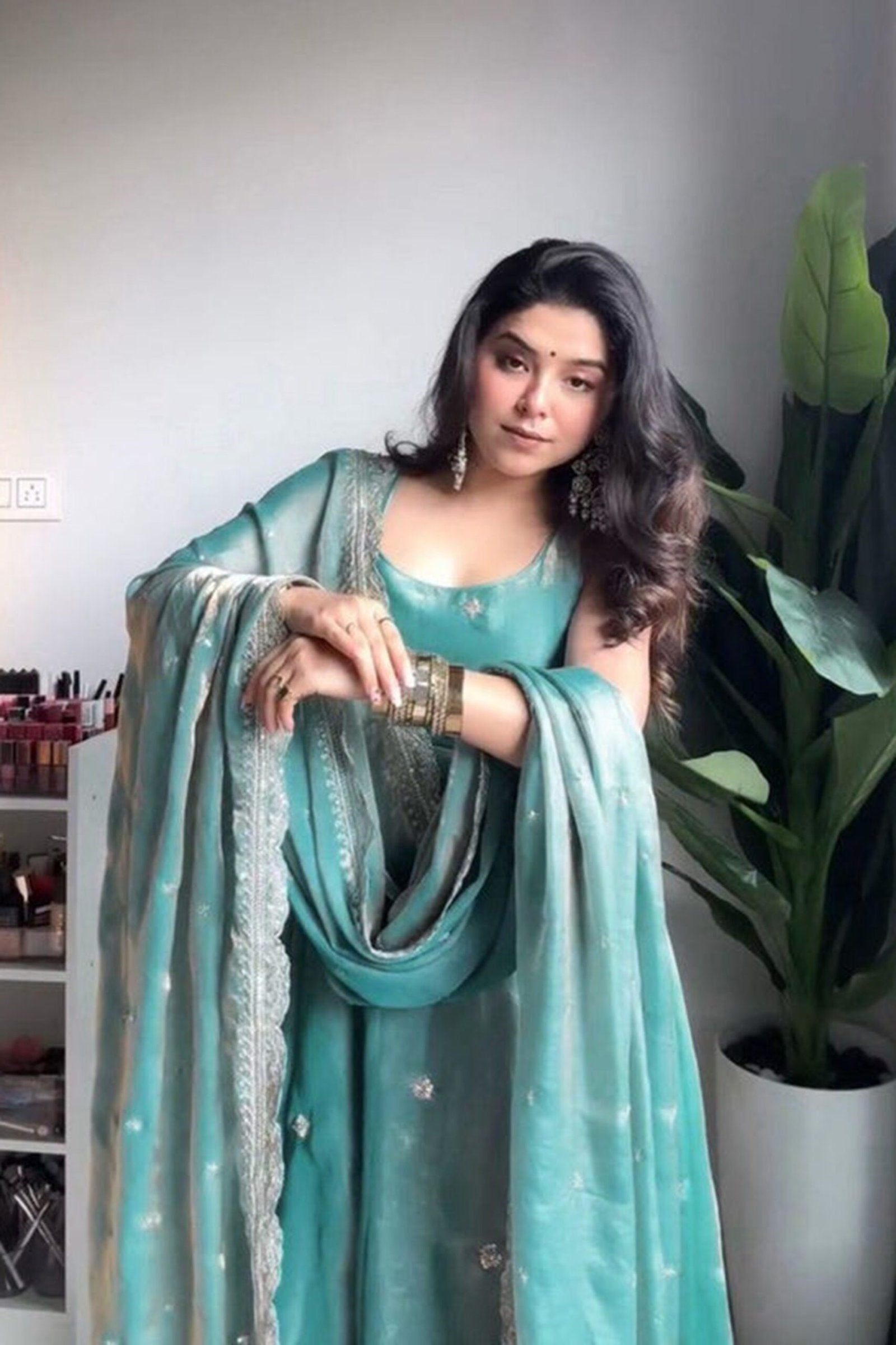 Elegant Fandy Silk Anarkali Gown Set – Perfect for Weddings & Special Occasions