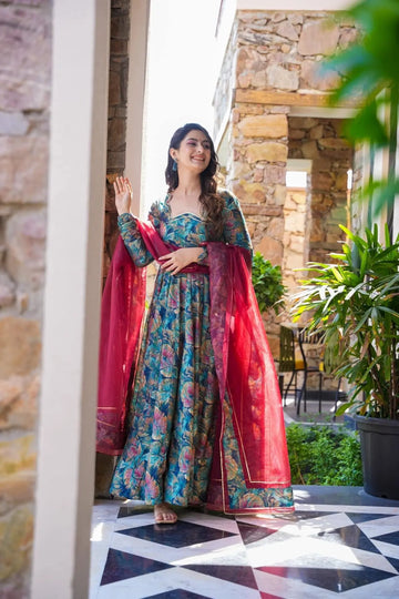 Rama Muslin Anarkali Maxi Set with Dupatta