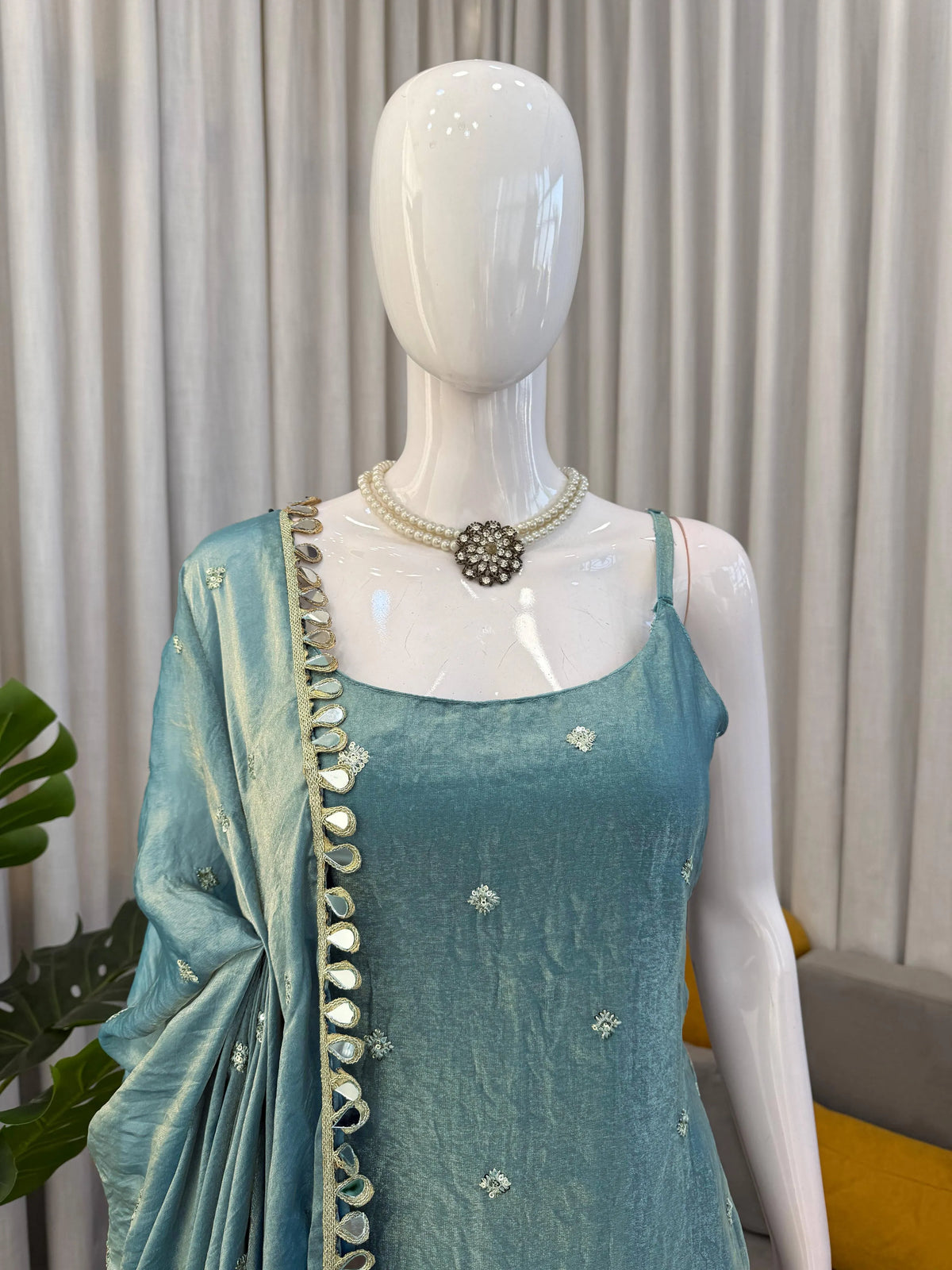 Fendy Silk Palazzo Set with Mirror Dupatta