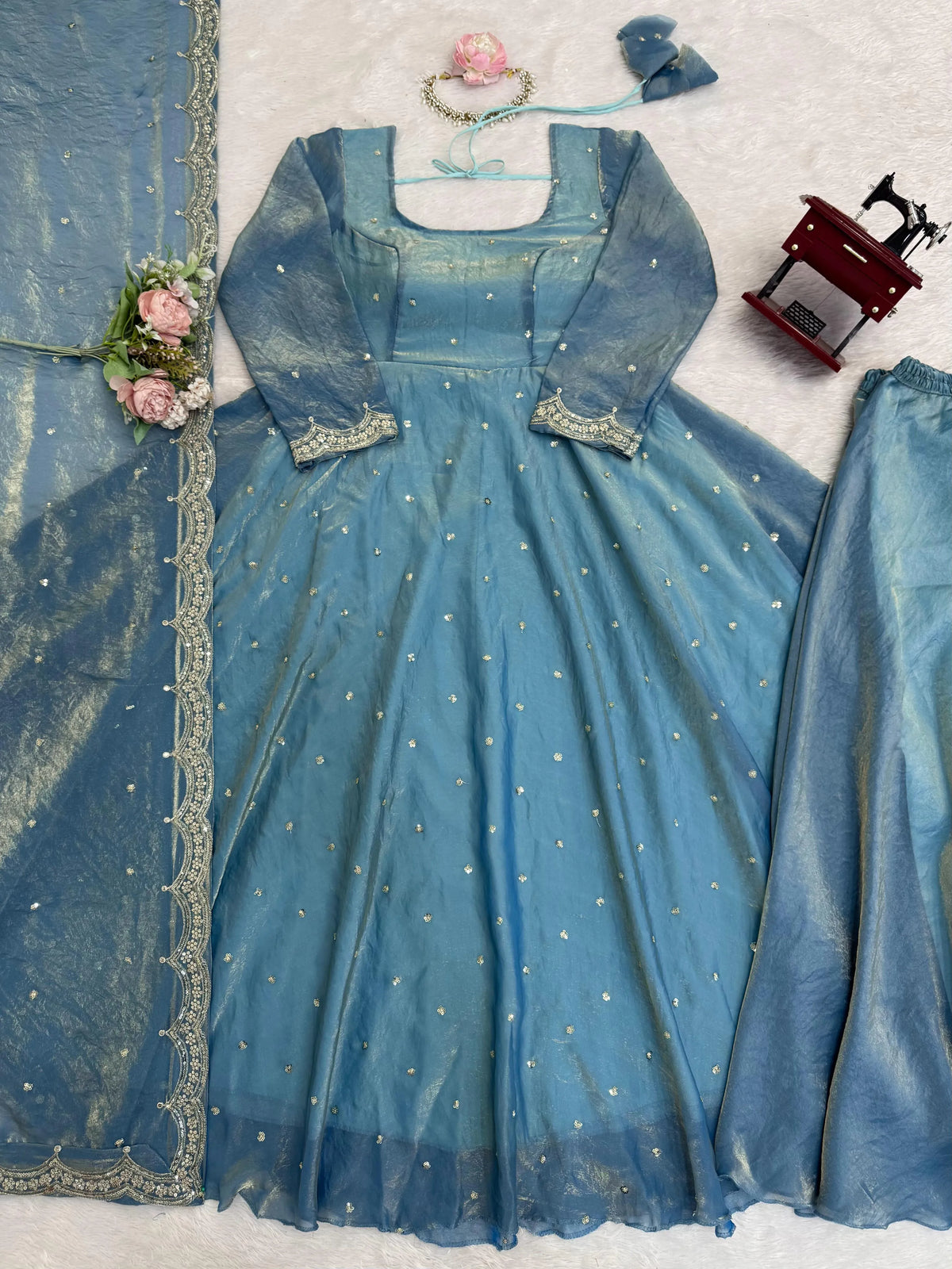 Fendy Silk Anarkali Palazzo Set with Dupatta