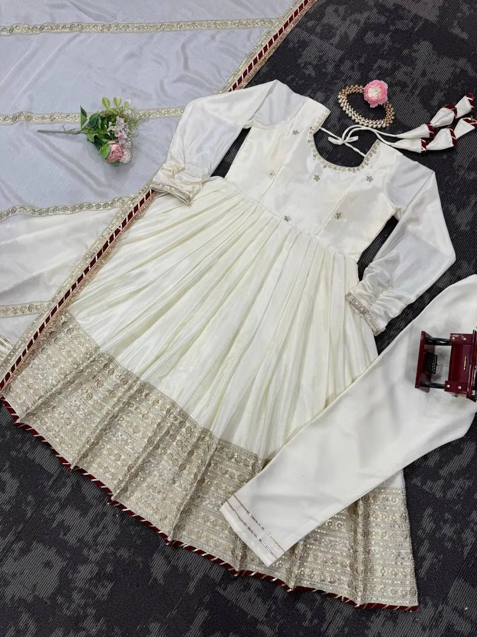 Chinon Embroidered Anarkali Suit Set with Dupatta