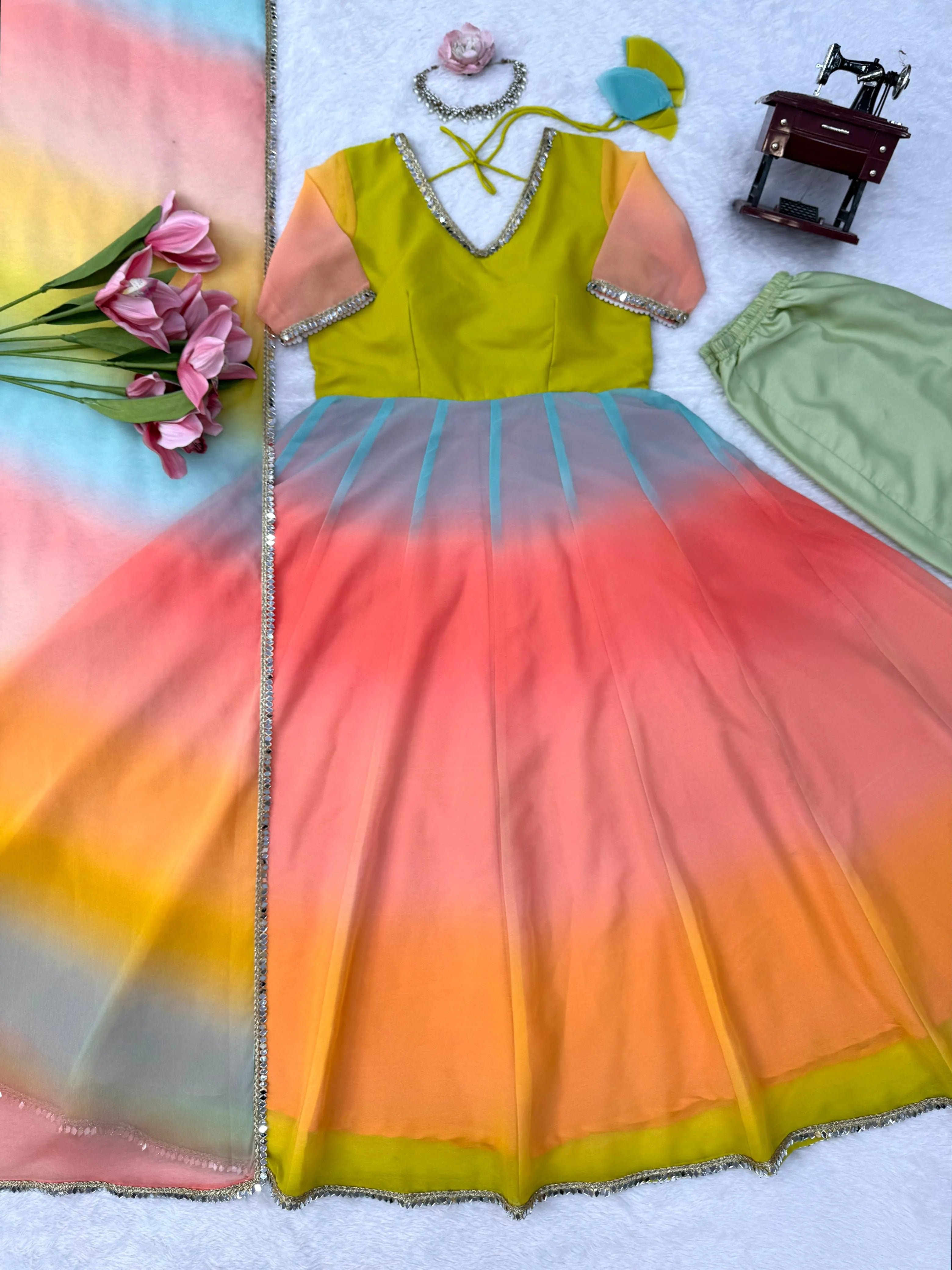 Ombre Georgette Anarkali Set with Dupatta