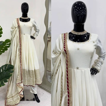 Chinon Embroidered Anarkali Suit Set with Dupatta