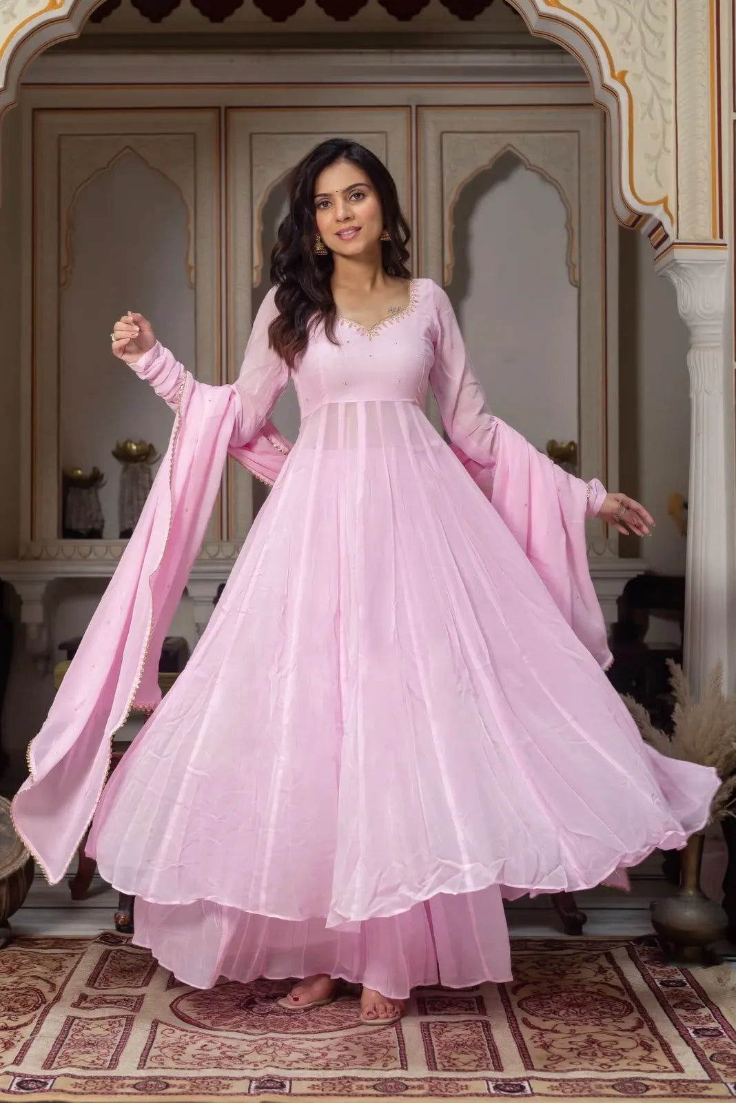 Georgette Anarkali Palazzo Set with Dupatta