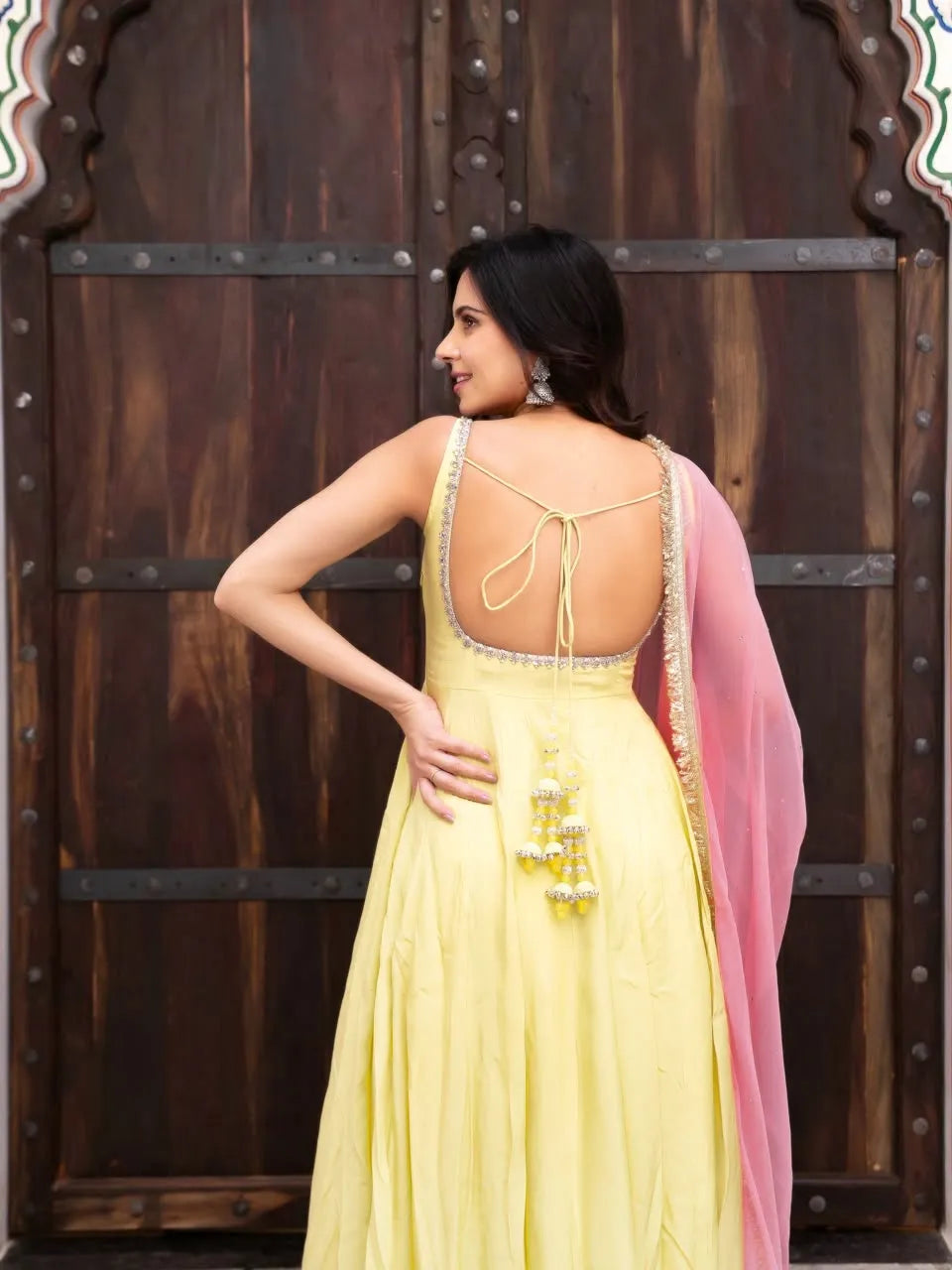 Georgette Anarkali Set with Pink Dupatta