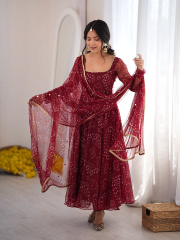 wine anarkali print set