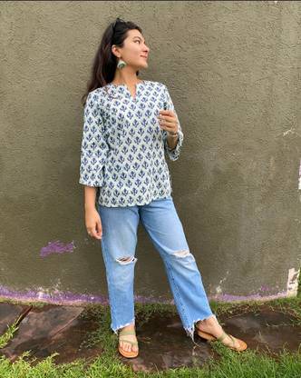 Women Floral Print Viscose Rayon A-line Kurta  (Blue)