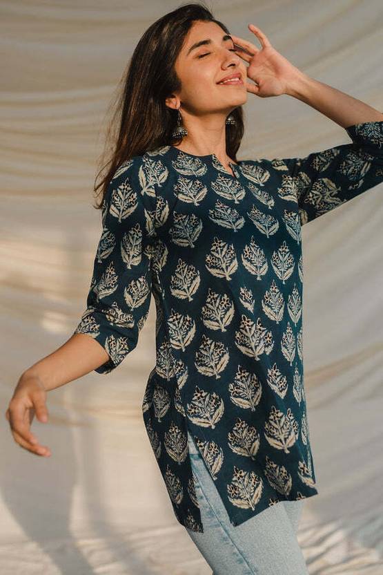 Cotton Hand Block Printed Short Kurti Kurta Shirt Top for Women