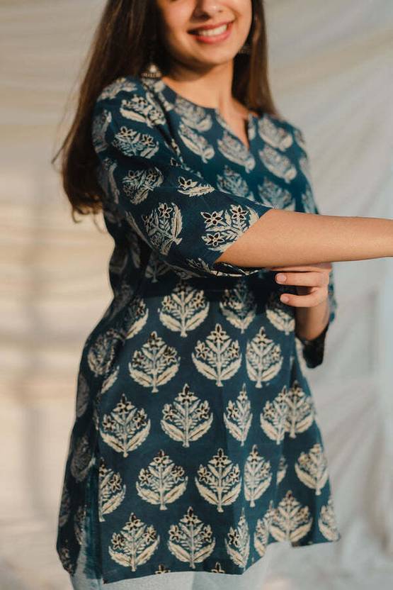 Cotton Hand Block Printed Short Kurti Kurta Shirt Top for Women