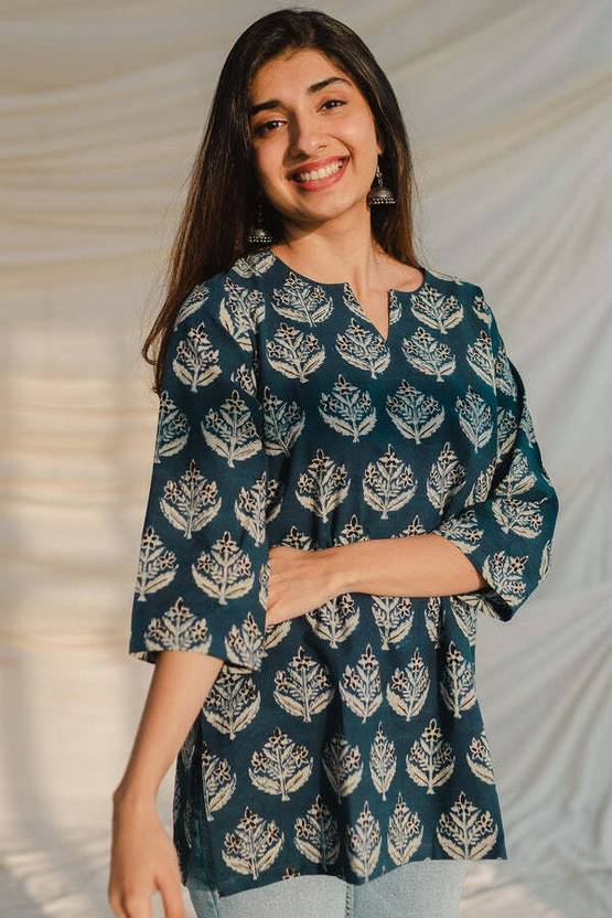 Cotton Hand Block Printed Short Kurti Kurta Shirt Top for Women