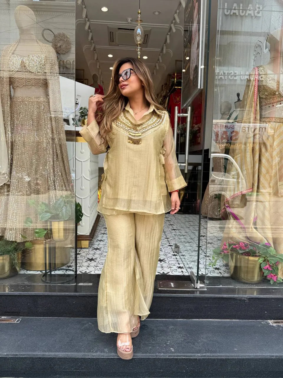 yellow kurta palazzo set
